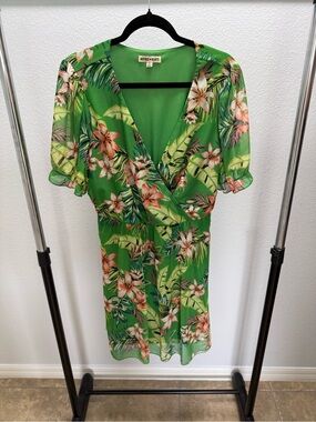 Inspired Hearts Green Tropical Floral Wrap Tunic